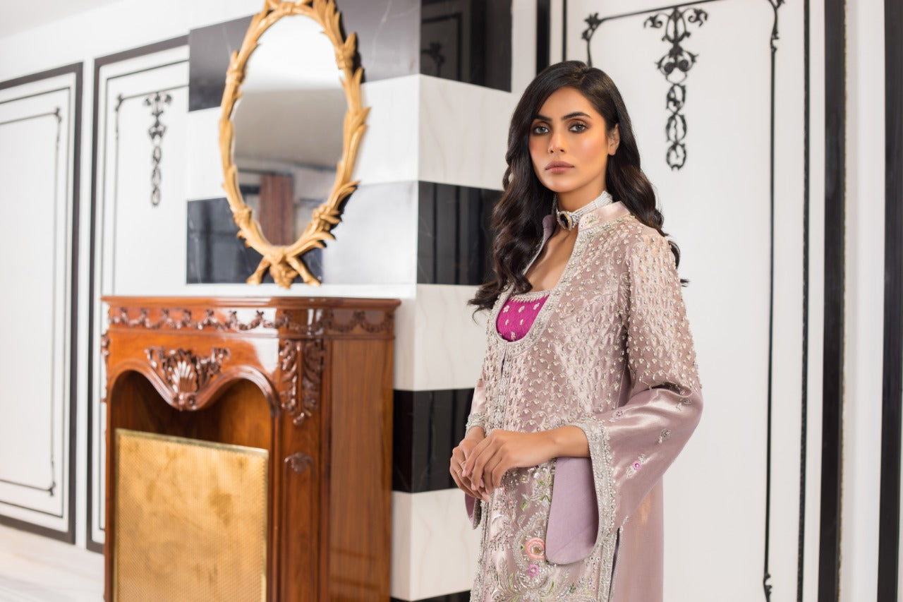 Lavender Zardozi Tissue Jacket Set (3-Piece) - Image 3