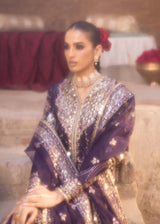 Pakistani Deep Purple Hand-Embellished Tussel Silk Salwar Kameez (3-Piece) - Image 4