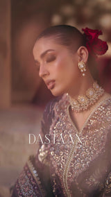 Pakistani Deep Purple Hand-Embellished Tussel Silk Salwar Kameez (3-Piece) - Image 9