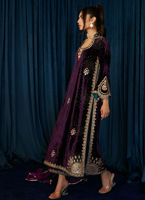 Aubergine Appliqué & Ari Embroidered Velvet Kameez (3-Piece) - Image 5