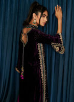 Aubergine Appliqué & Ari Embroidered Velvet Kameez (3-Piece) - Image 6