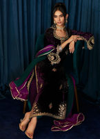 Aubergine Appliqué & Ari Embroidered Velvet Kameez (3-Piece) - Image 7