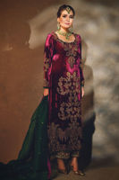 Purple Embroidered Velvet Salwar Kameez (3-Piece) - Image 2