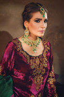 Purple Embroidered Velvet Salwar Kameez (3-Piece) - Image 6