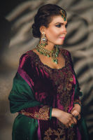 Purple Embroidered Velvet Salwar Kameez (3-Piece) - Image 7