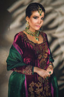 Purple Embroidered Velvet Salwar Kameez (3-Piece) - Image 8