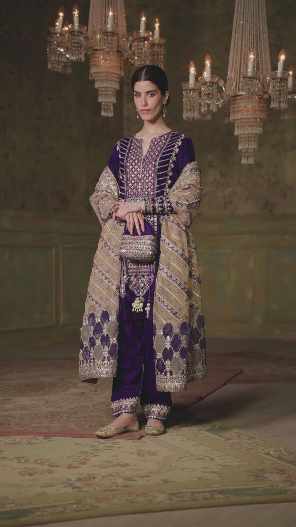 Pakistani Purple Embroidered Velvet Salwar Kameez (3-Piece) - Image 7