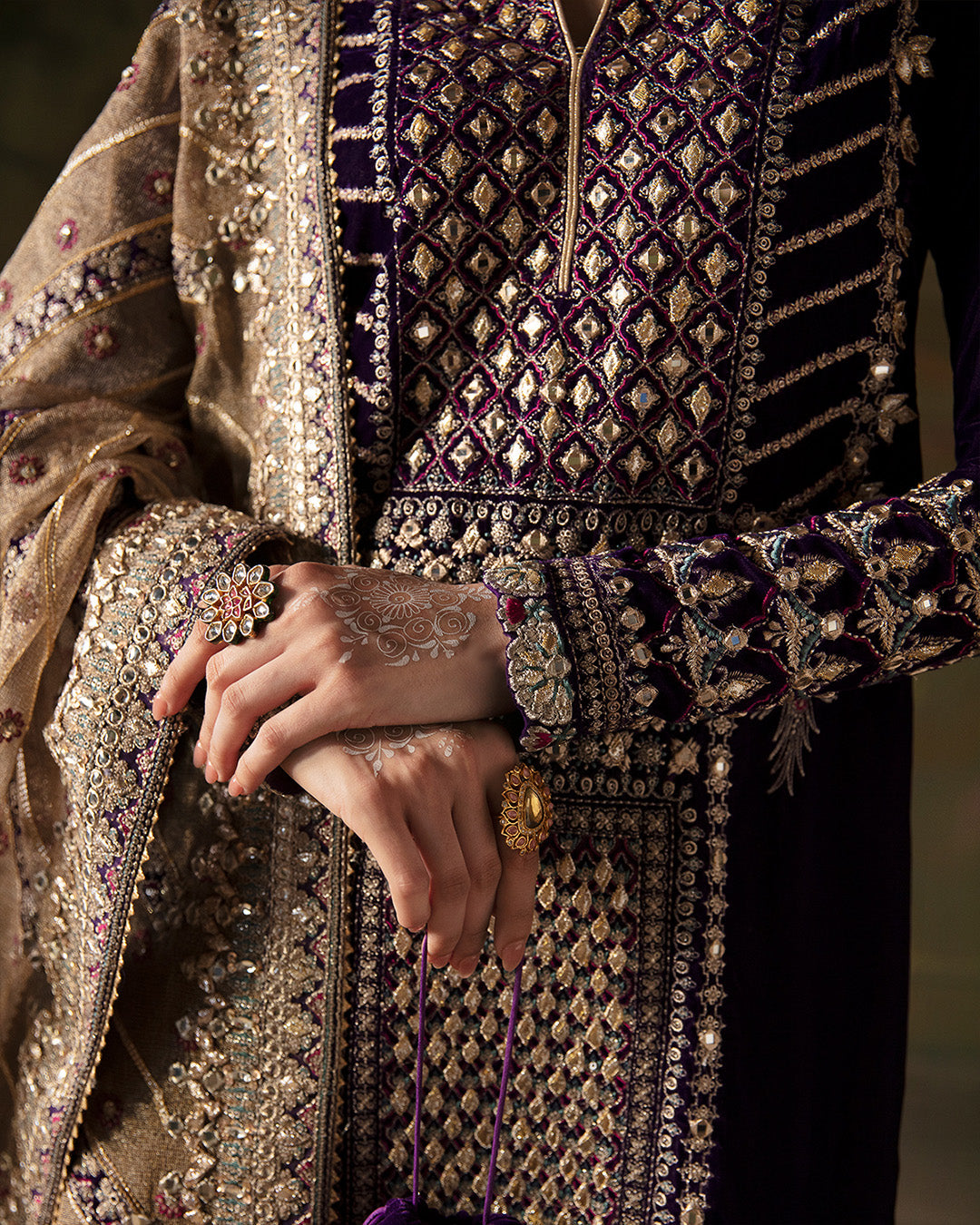 Purple Velvet Embroidered Salwar Kameez (3-Piece) - Image 4