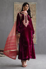 Pakistani Deep Amethyst Embroidered Velvet Salwar Kameez (3-Piece) - Image 1