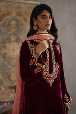 Pakistani Deep Amethyst Embroidered Velvet Salwar Kameez (3-Piece) - Image 2