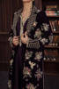Pakistani Plum Embellished Velvet Long Jacket Set (3-Piece) - Image 3