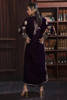 Pakistani Plum Embellished Velvet Long Jacket Set (3-Piece) - Image 9