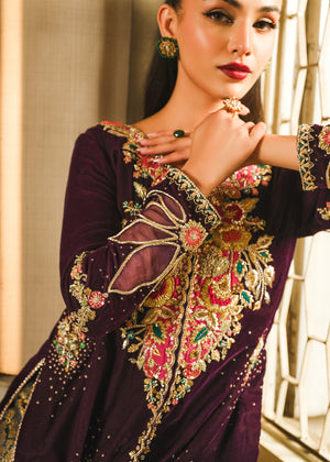 Pakistani Purple Embroidered Velvet Salwar Kameez (3-Piece) - Image 4