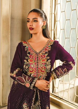 Pakistani Purple Embroidered Velvet Salwar Kameez (3-Piece) - Image 5