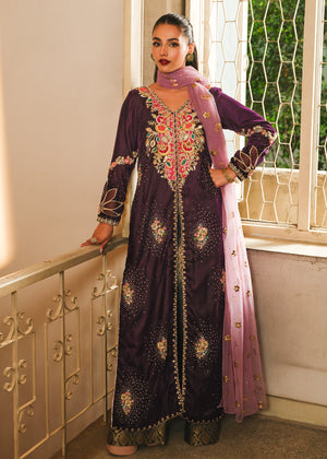 Pakistani Purple Embroidered Velvet Salwar Kameez (3-Piece) - Image 6