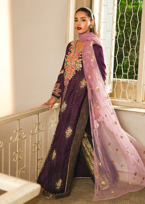 Pakistani Purple Embroidered Velvet Salwar Kameez (3-Piece) - Image 8