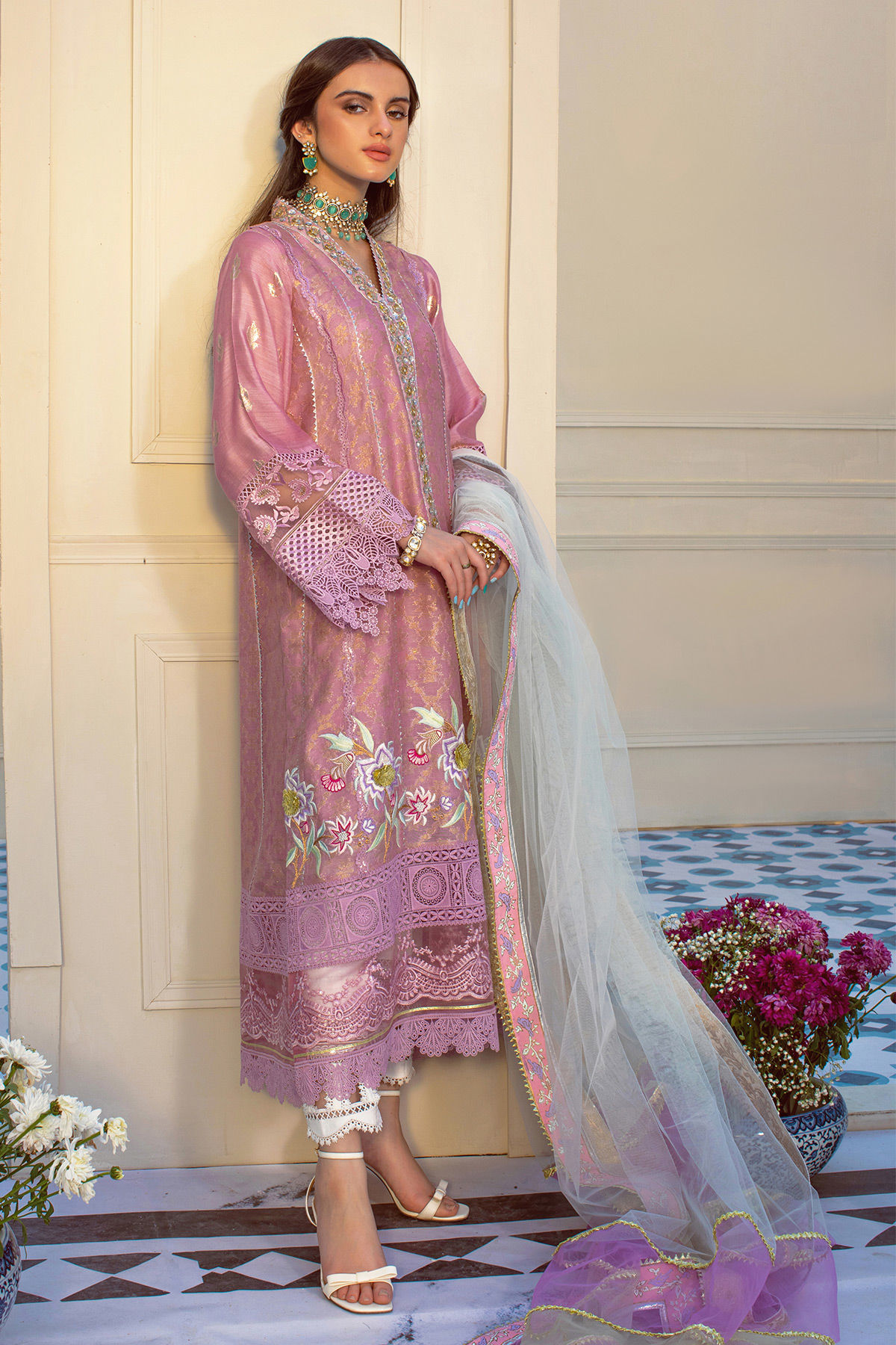 Lilac Zari Net Salwar Kameez (3-Piece) - Image 8