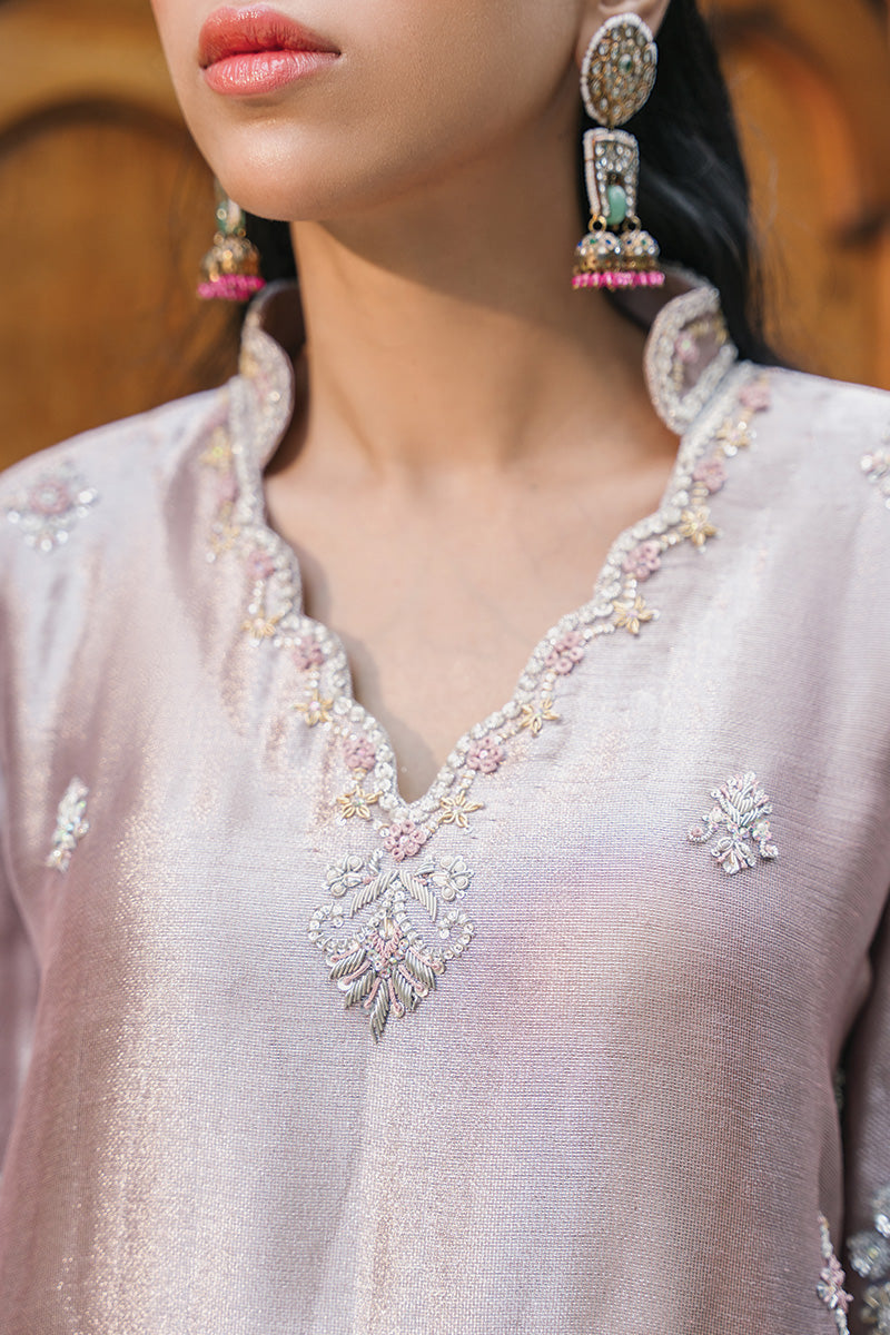 Pakistani Lilac Zardozi Zari Net & Sheesha Silk Salwar Kameez (3-Piece) - Image 3