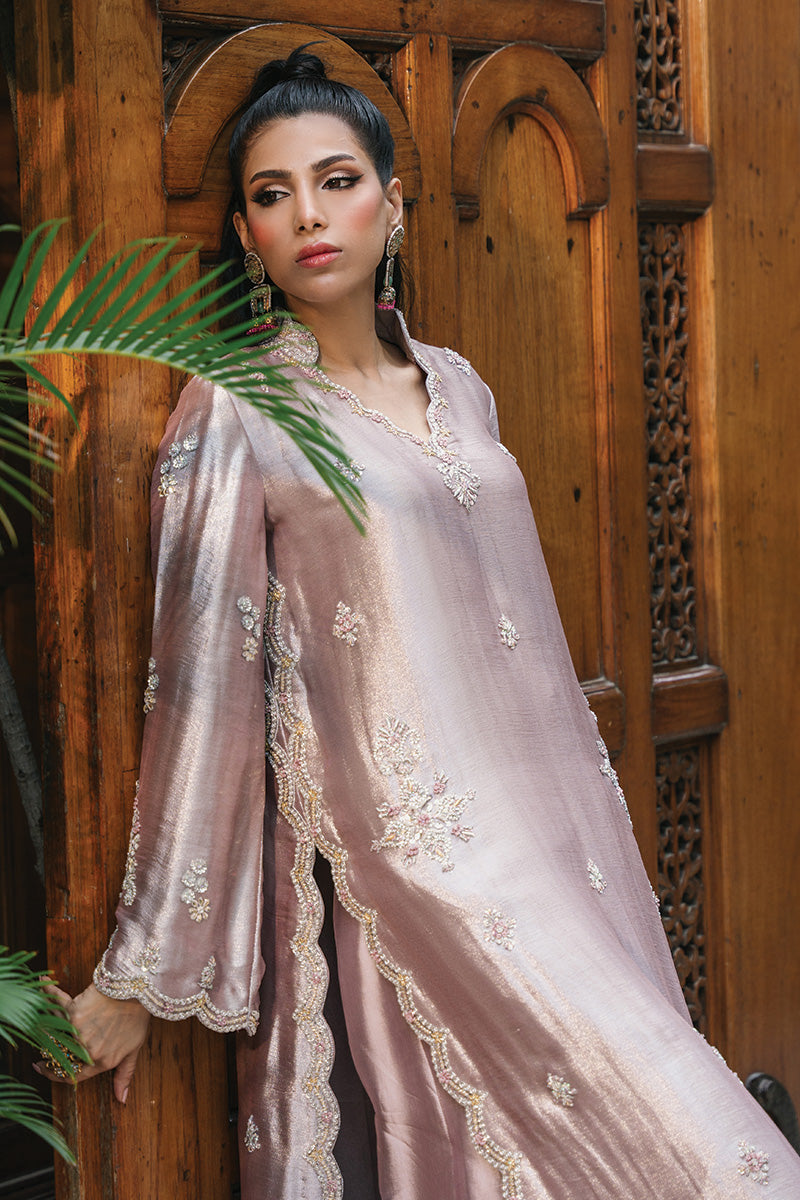 Pakistani Lilac Zardozi Zari Net & Sheesha Silk Salwar Kameez (3-Piece) - Image 4