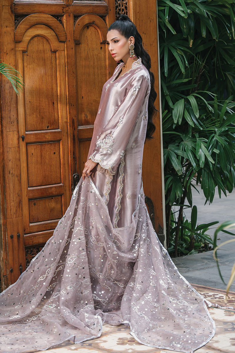 Pakistani Lilac Zardozi Zari Net & Sheesha Silk Salwar Kameez (3-Piece) - Image 5