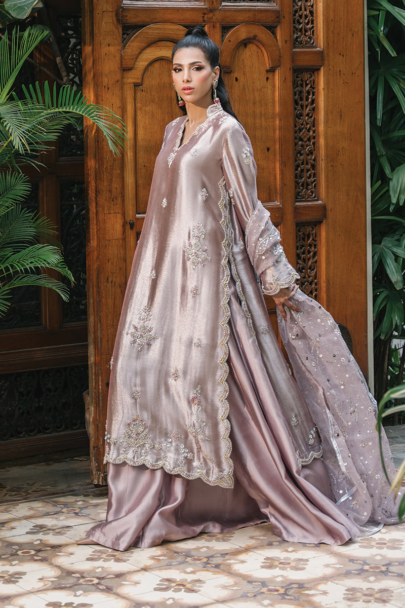 Pakistani Lilac Zardozi Zari Net & Sheesha Silk Salwar Kameez (3-Piece) - Image 6