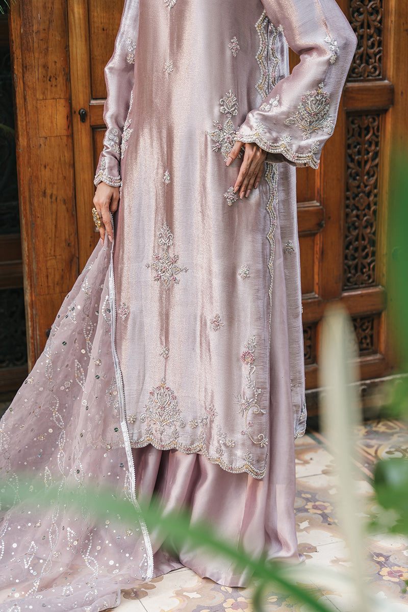 Pakistani Lilac Zardozi Zari Net & Sheesha Silk Salwar Kameez (3-Piece) - Image 7
