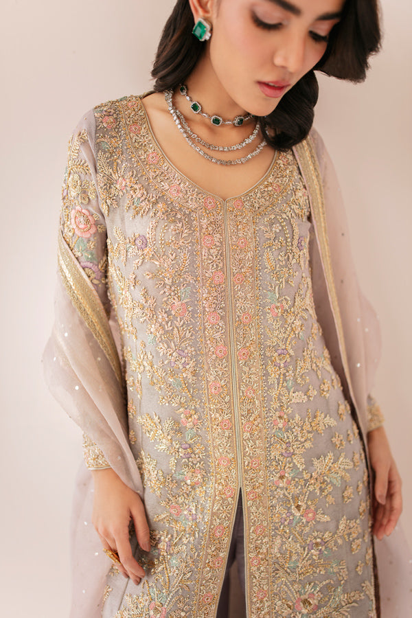 Pakistani Lilac Embroidered Zari Net Salwar Kameez (3-Piece) - Image 5