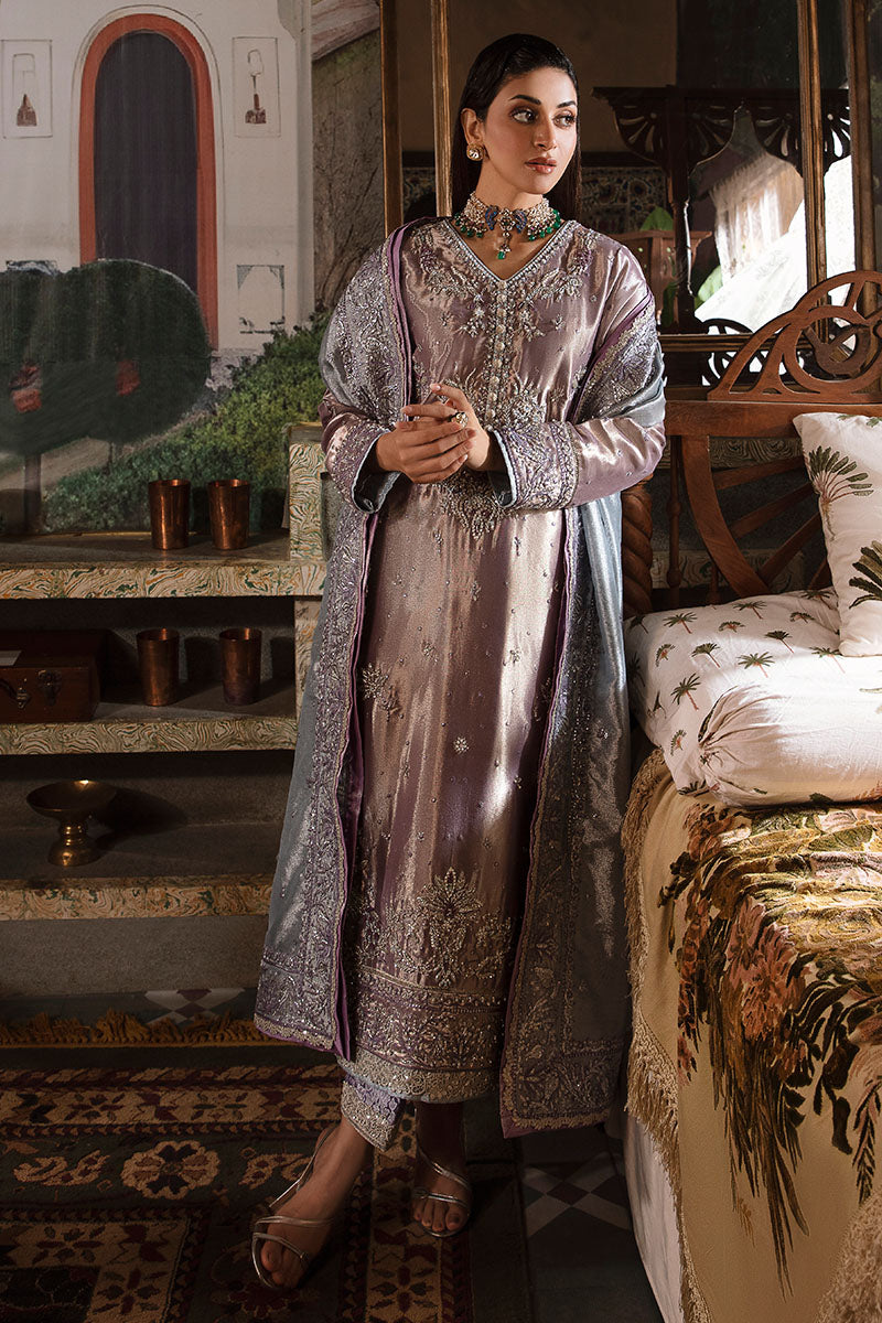 Purple Silver Embroidered Zarri Silk Salwar Kameez (3-Piece) - Image 1