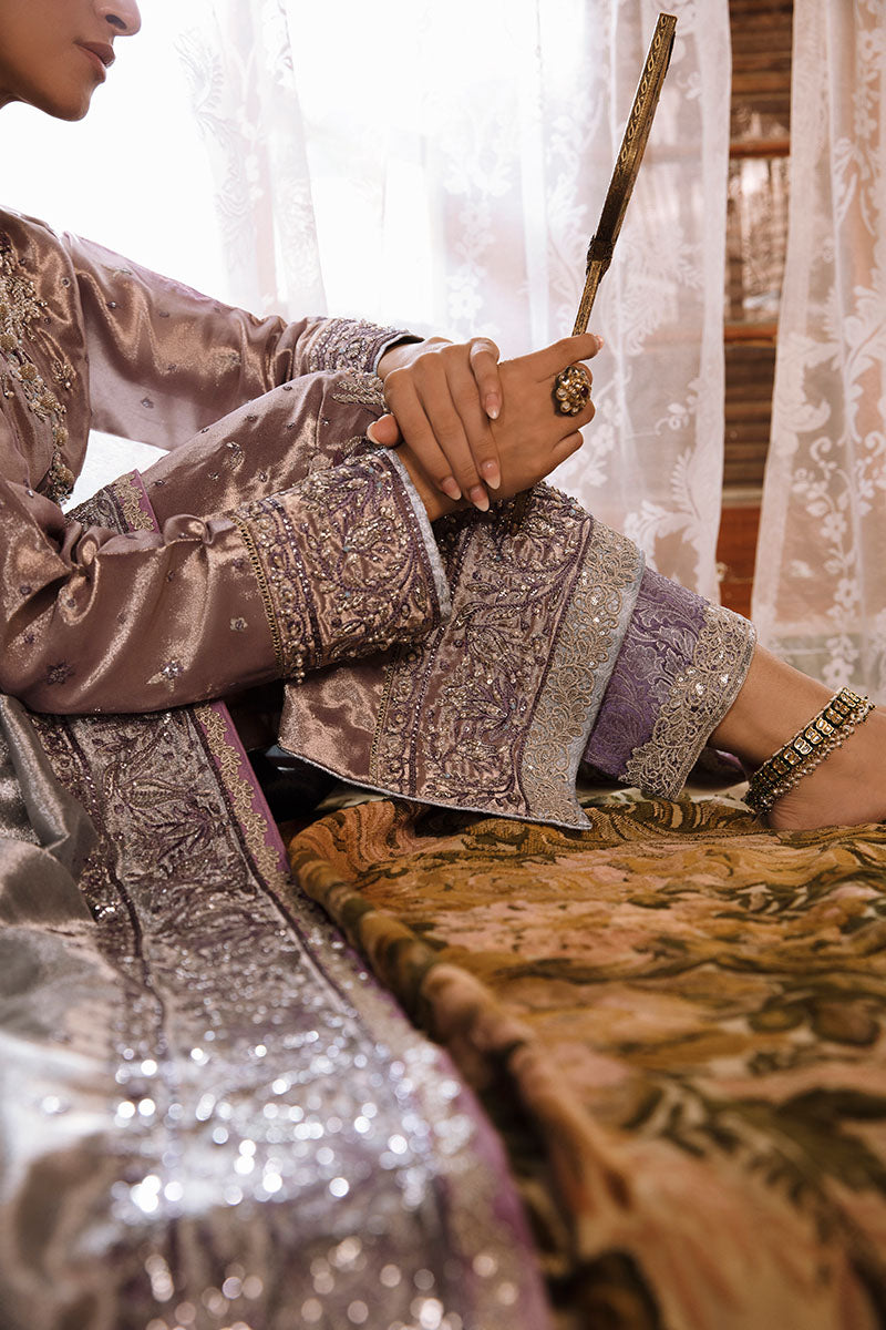 Purple Silver Embroidered Zarri Silk Salwar Kameez (3-Piece) - Image 11