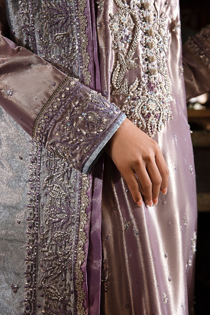Purple Silver Embroidered Zarri Silk Salwar Kameez (3-Piece) - Image 14