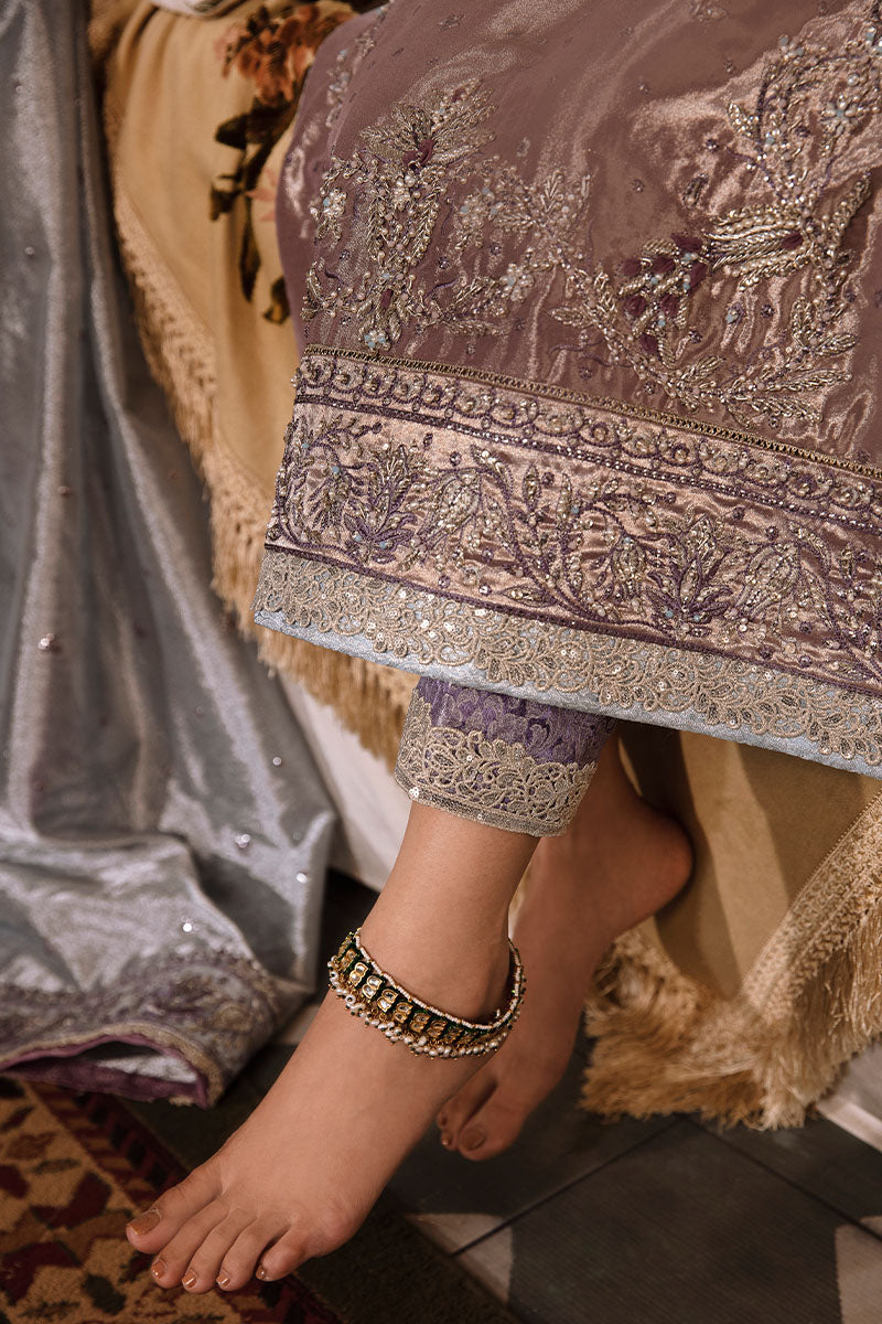 Purple Silver Embroidered Zarri Silk Salwar Kameez (3-Piece) - Image 16