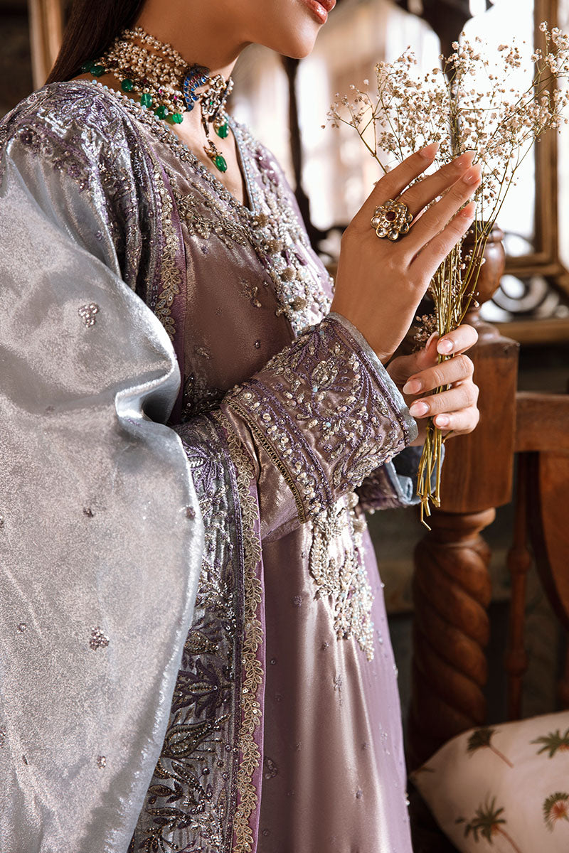 Purple Silver Embroidered Zarri Silk Salwar Kameez (3-Piece) - Image 6