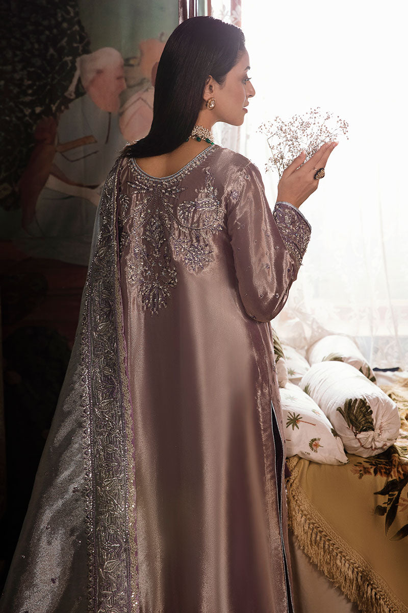 Purple Silver Embroidered Zarri Silk Salwar Kameez (3-Piece) - Image 8