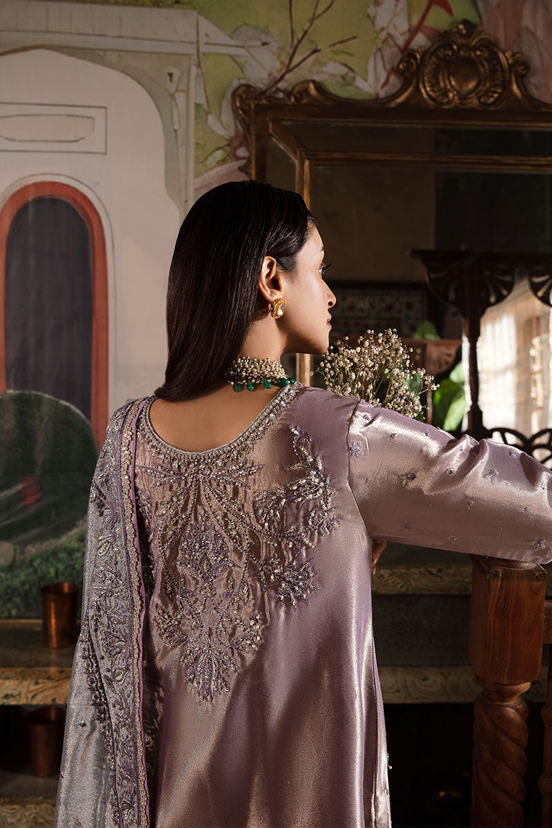 Purple Silver Embroidered Zarri Silk Salwar Kameez (3-Piece) - Image 9