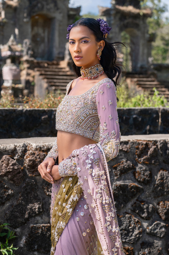 Lilac Embellished Chiffon Saree with Crystal Naqshi Blouse (2-Piece) - Image 2