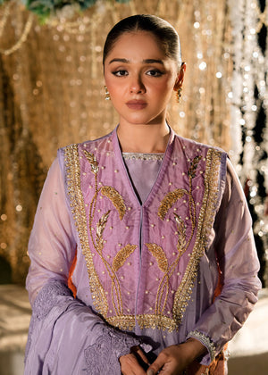 Lilac Embellished Korean Silk Saree (3-Piece) - Image 3