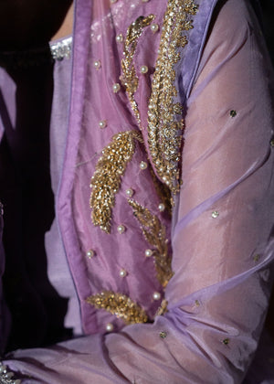 Lilac Embellished Korean Silk Saree (3-Piece) - Image 4