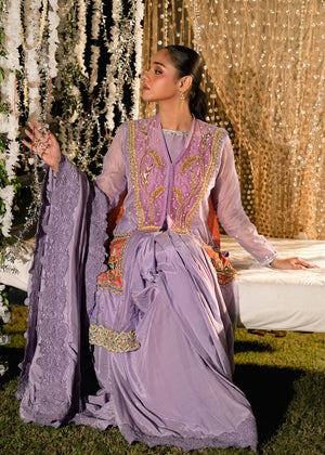 Lilac Embellished Korean Silk Saree (3-Piece) - Image 5