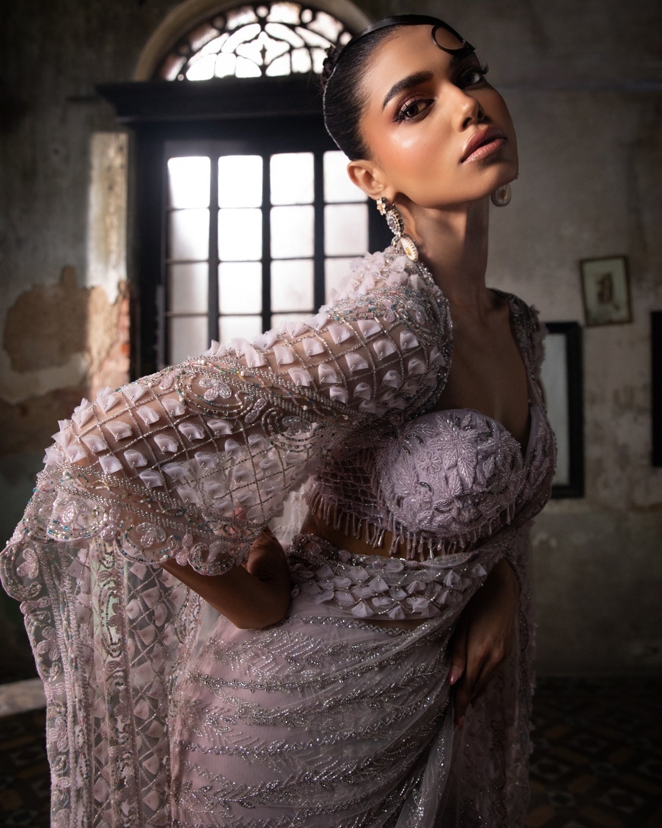 Indian Lavender 3D Petal Net Organza Saree (2-Piece) - Image 8