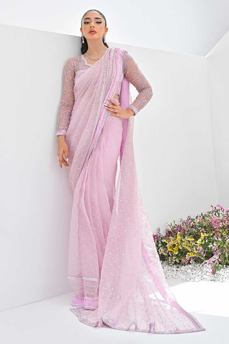 Lilac Embellished Net Saree (2-Piece) - Image 1