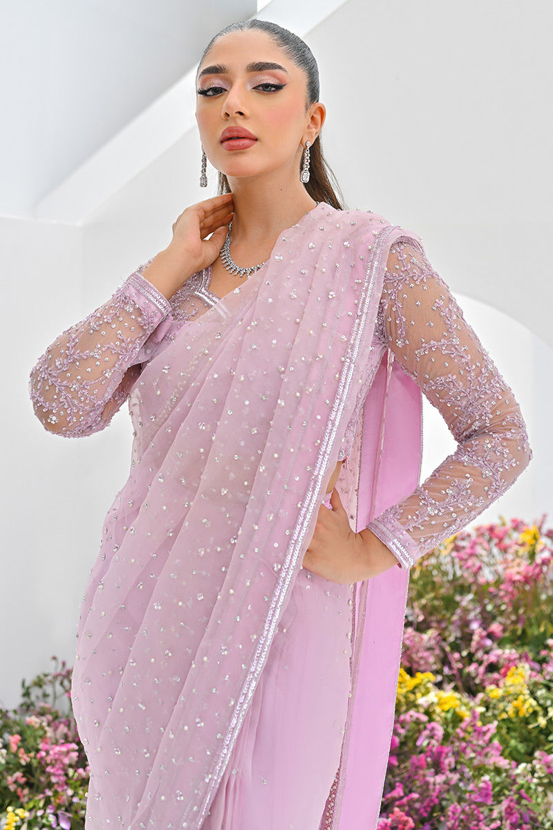 Lilac Embellished Net Saree (2-Piece) - Image 2