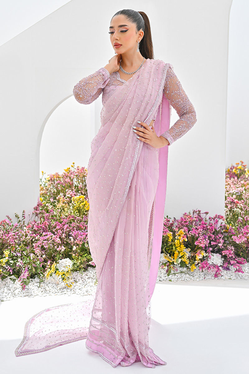 Lilac Embellished Net Saree (2-Piece) - Image 5