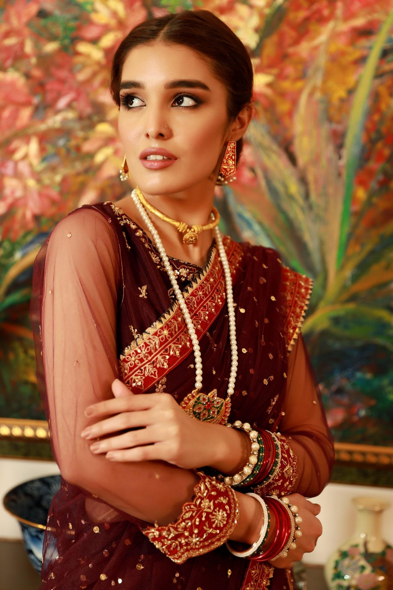 Purple Embellished Net Saree with Raw Silk Blouse (3-Piece) - Image 6