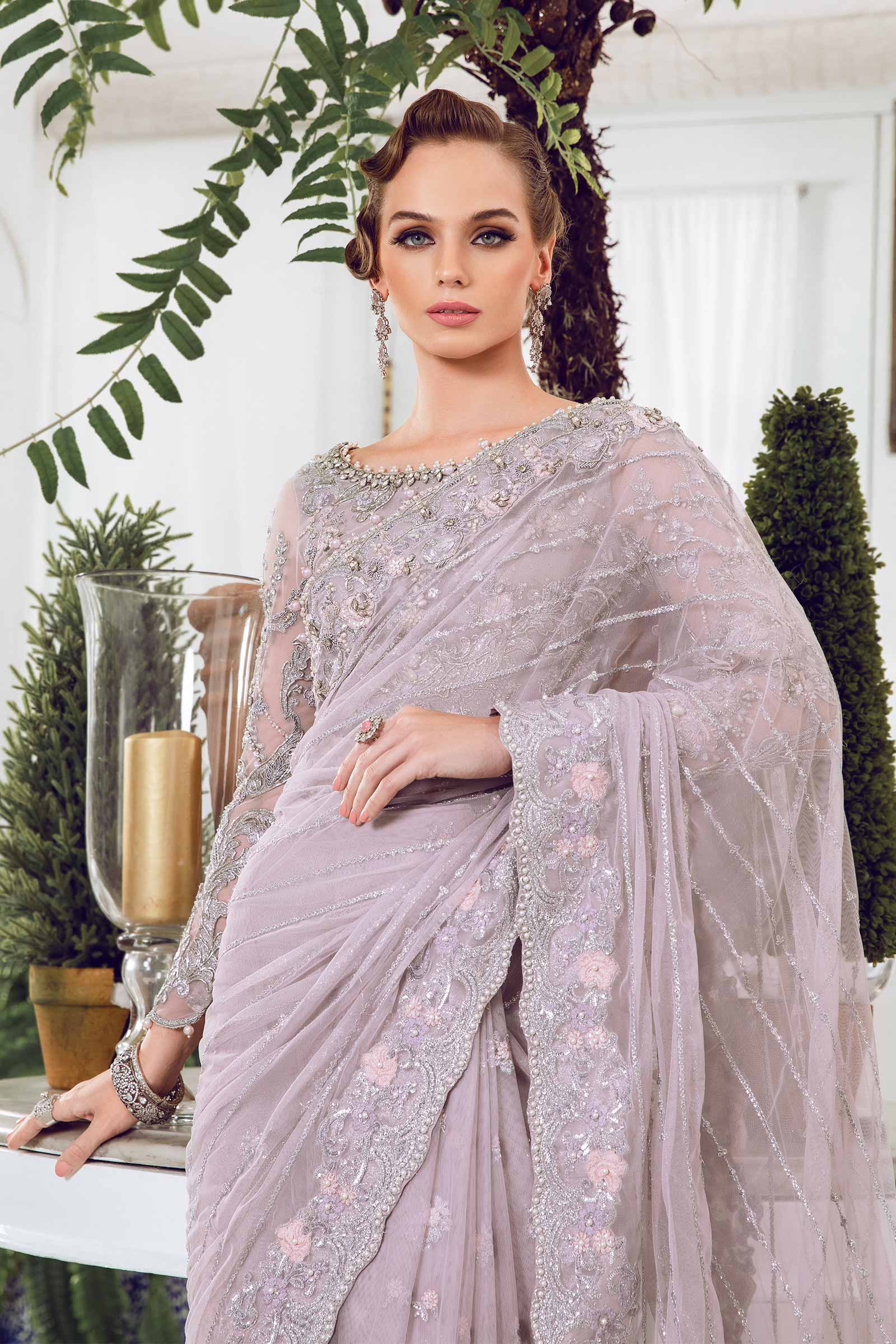 Lilac Embellished Net Saree (3-Piece) - Image 3