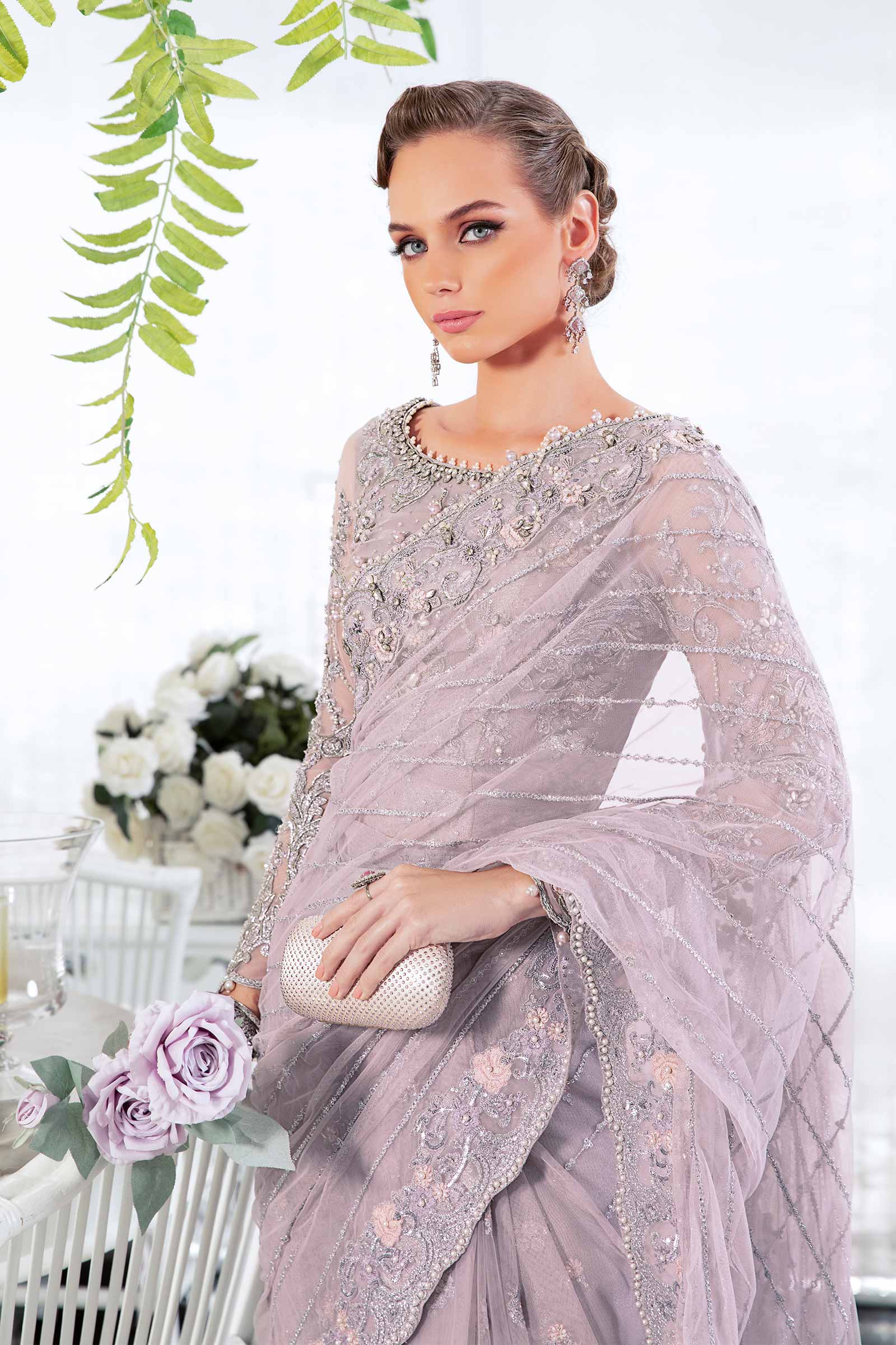 Lilac Embellished Net Saree (3-Piece) - Image 4