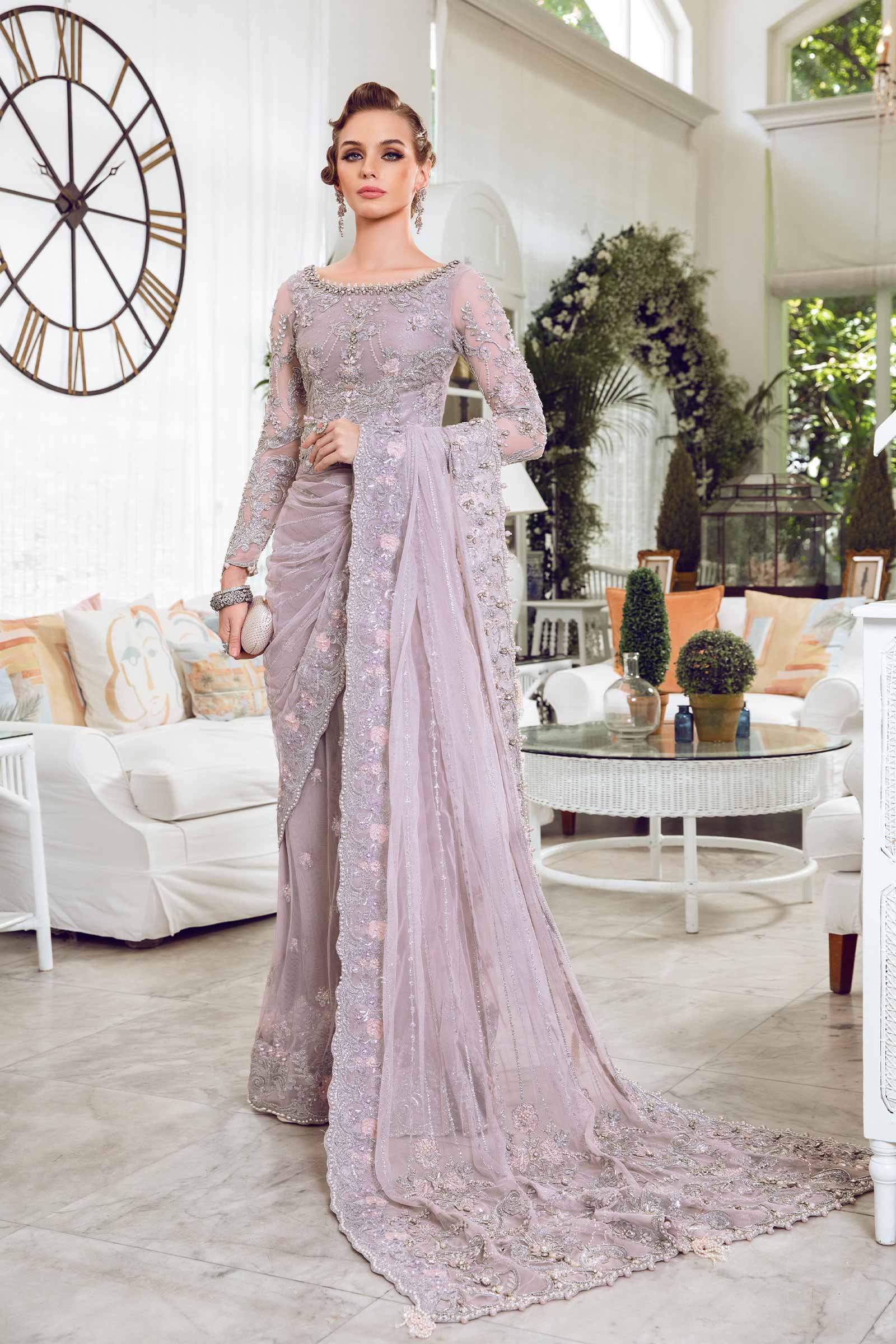 Lilac Embellished Net Saree (3-Piece) - Image 6