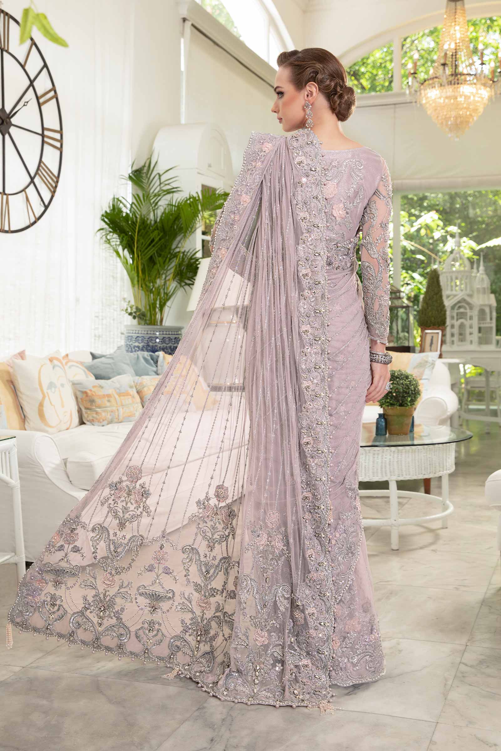 Lilac Embellished Net Saree (3-Piece) - Image 7
