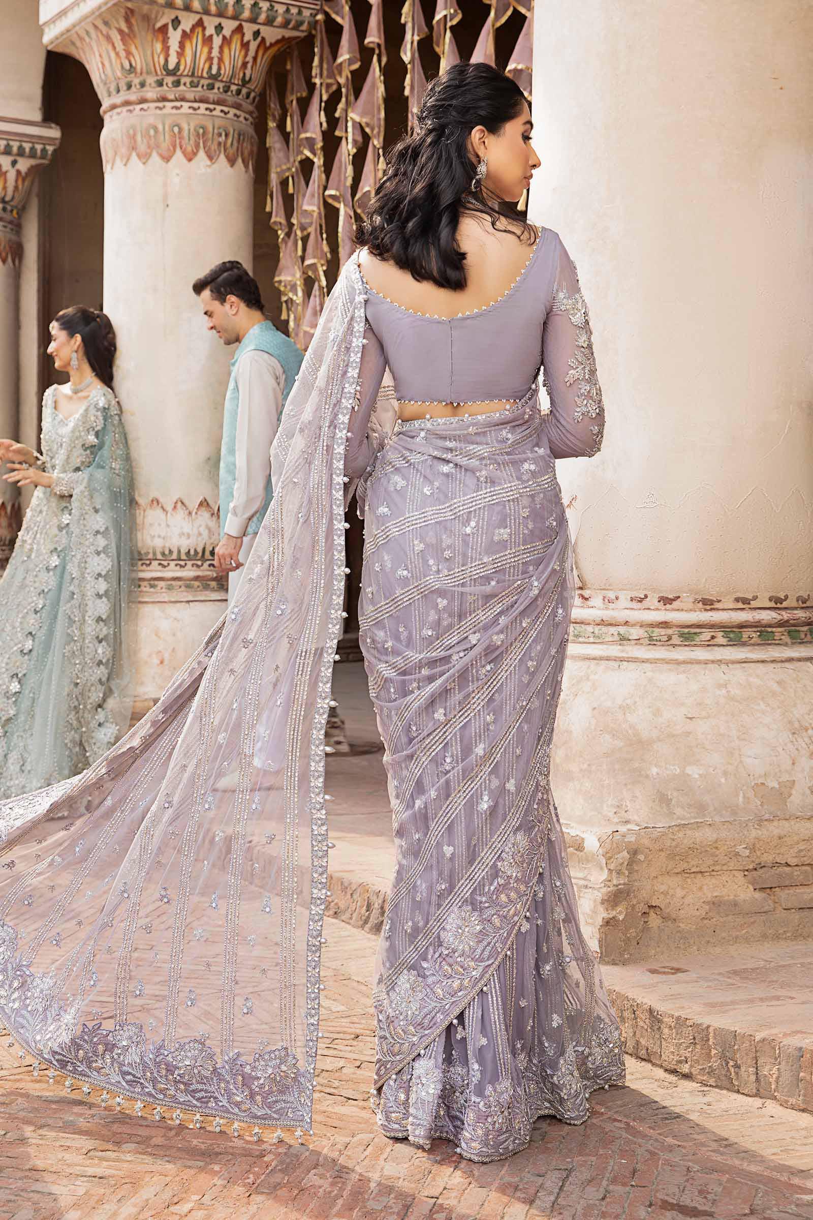 Lavender Embellished Net & Raw Silk Saree (3-Piece) - Image 7