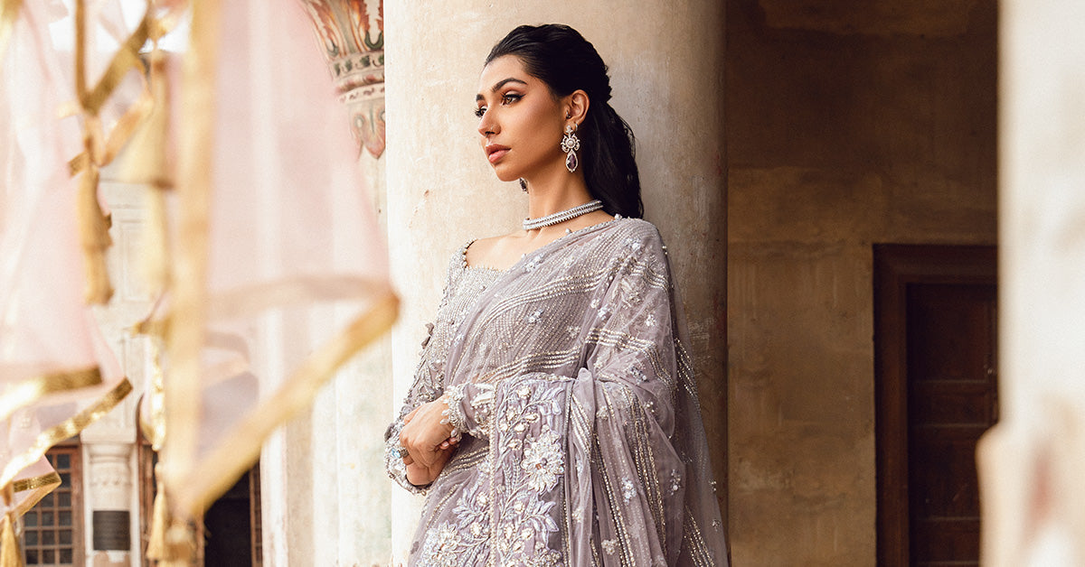 Lavender Embellished Net & Raw Silk Saree (3-Piece) - Image 8