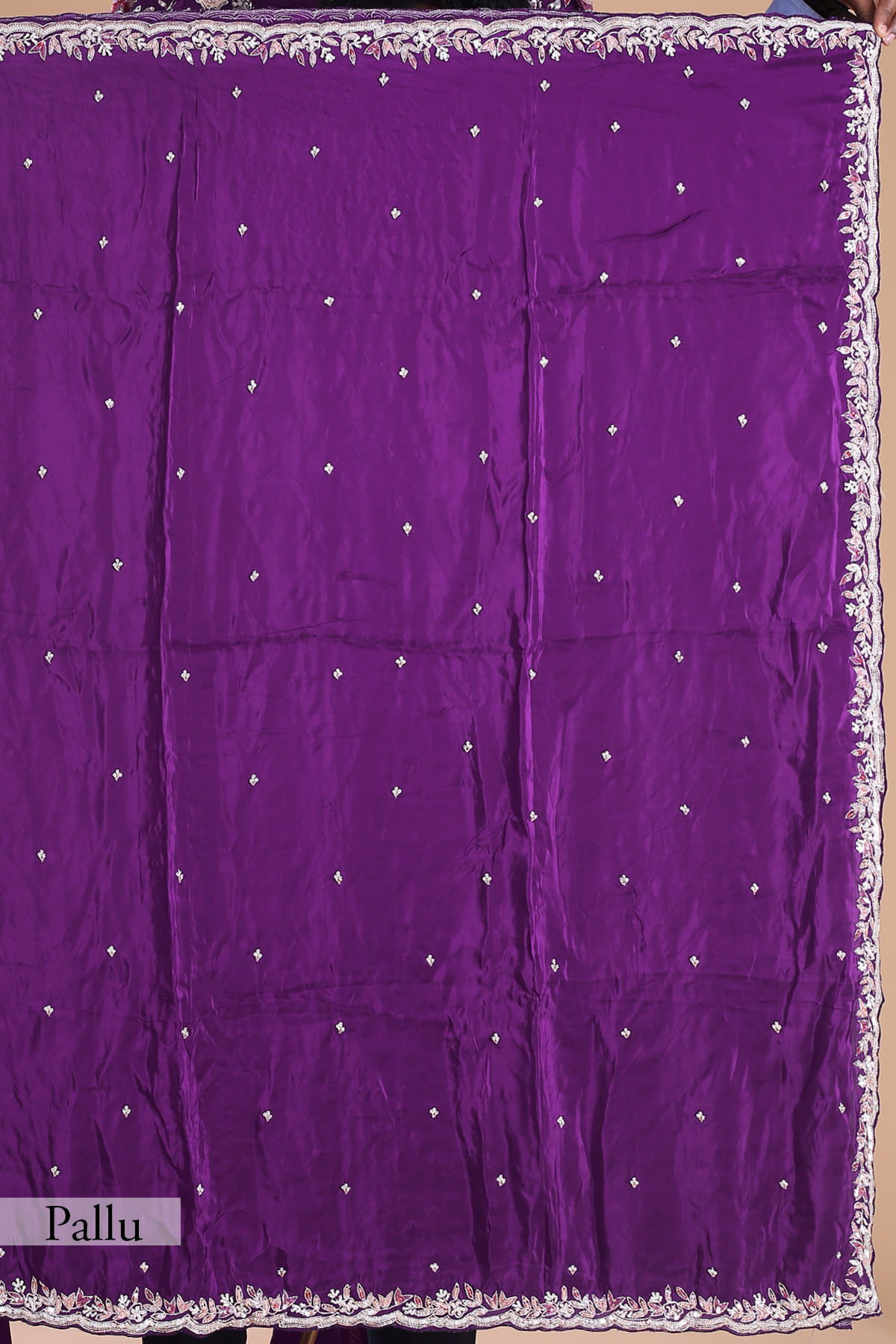 Aubergine Purple Embroidered Silk Saree (2-Piece) - Image 8